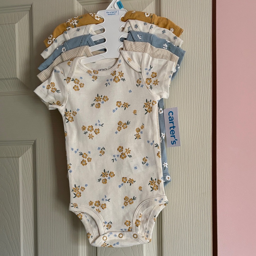 Carter's Floral Short-Sleeve One-Piece Set - Cream, Mustard & Blue